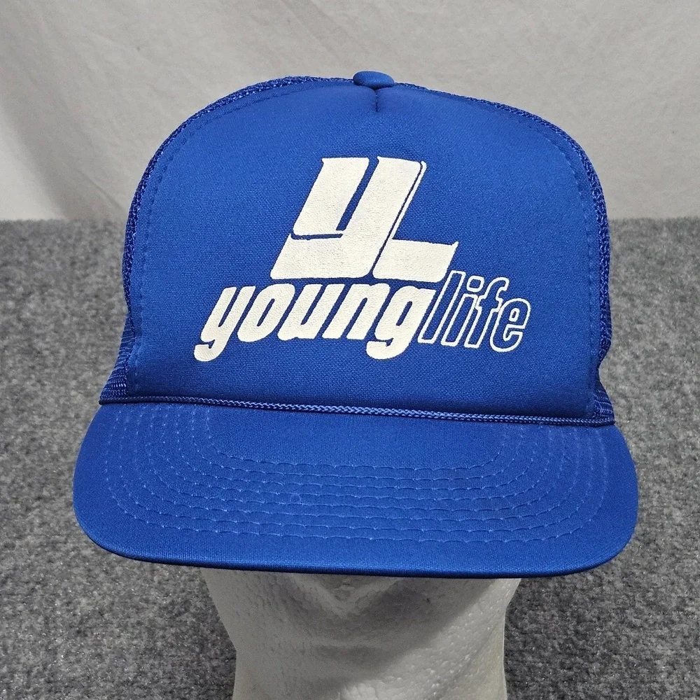Vintage Young Life Trucker Hat Blue Mesh Snapback Cap Americana Designer Pro